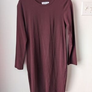 Free People Long-Sleeve Shift Dress in Deep Wine